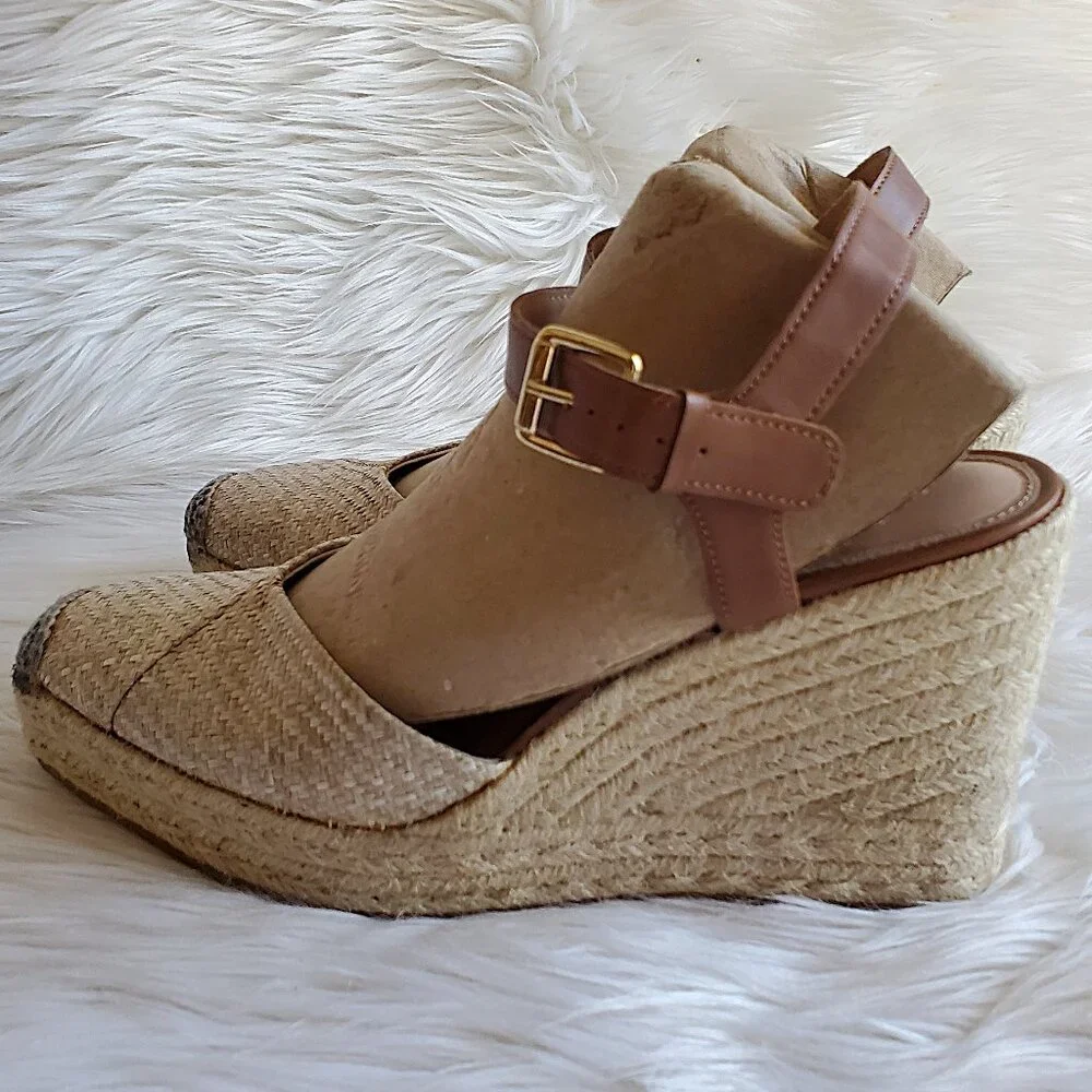 Time and Tru Women's Browne Square Toe Espadrille Wedge Sandals SZ 11